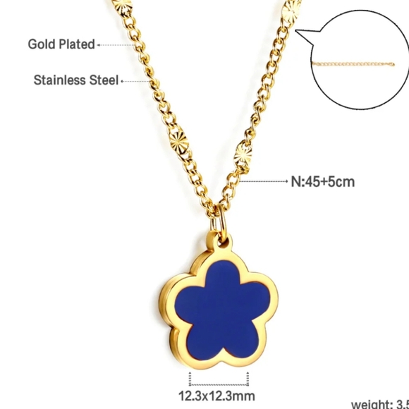 18k plated Gold and Blue Clover Pendant Necklace - Picture 3 of 4